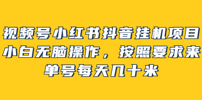 视频号小红书抖音挂机项目，小白无脑操作，按照要求来，单号每天几十米-搞钱帮